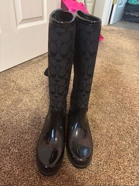 Coach Black Logo Tall Rain Boots